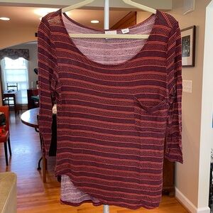 Anthropologie Maroon + Orange Striped Long Sleeve Ter